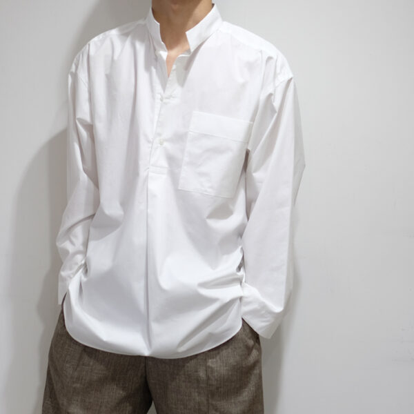 POSTELEGANT｜FINE COTTON TWILL PULL-OVER SHIRT WHITE｜VELISTA