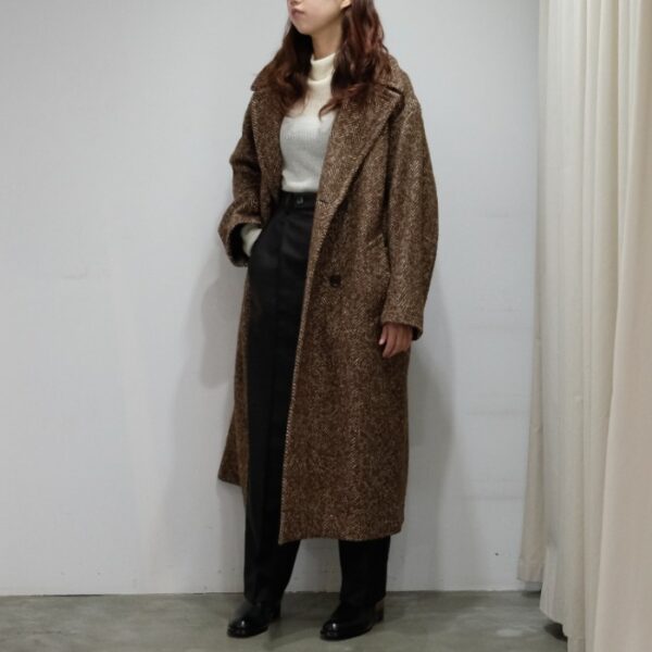 auralee) WOOL ALPACA HERINGBONE TWEED DOUBLUE COAT BROWN