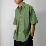 AURALEE｜*WASHED FINX TWILL BIG HALF SLEEVED SHIRT GREEN｜VELISTA