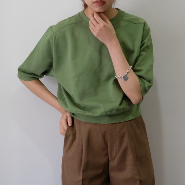 auralee) LIGHT FLOWY SWEAT HALF SLEEVE P/O KHAKI GREEN｜VELISTA