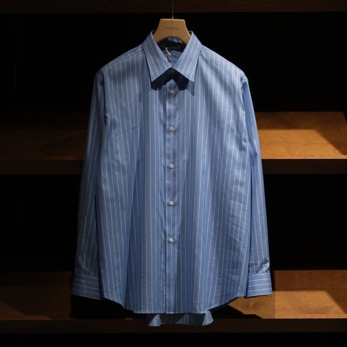 AURALEE｜COTTON SILK STRIPE SHIRT SAX BLUE STRIPE｜VELISTA online