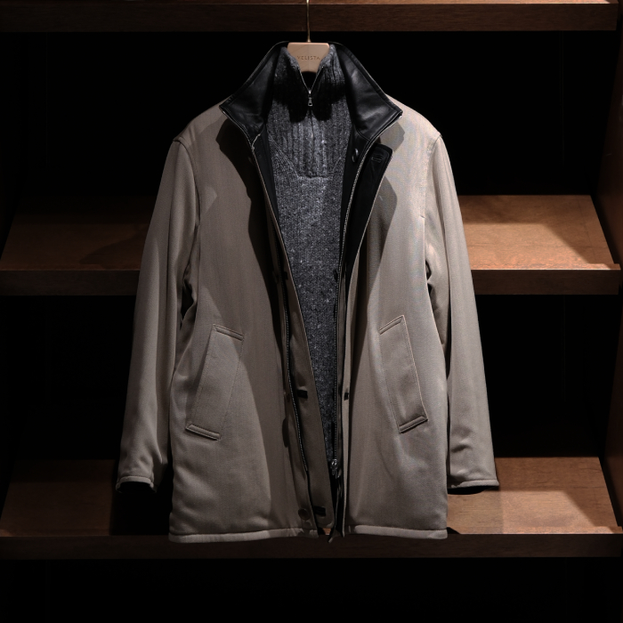 オーラリー(auralee) REVERSIBLE WOOL TWISTED TWILL / SHEEP LEATHER HALF COAT