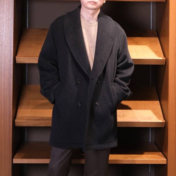 オーラリー(AURALEE) WOOL HERRINGBONE SHAWL COLLAR COAT