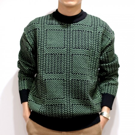 AURALEE HARD TWIST MERINO JACQUARD KNIT BIG P/O BLACK×IVORY